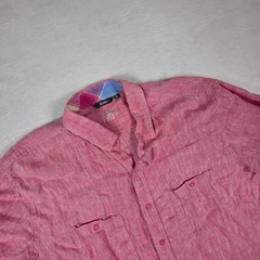 Bohio Mens XL Pink 100% Linen Short Sleeve Button Up Shirt Tropical Beach Pocket