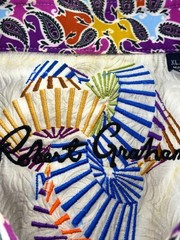 Robert Graham Men’s Button Front Flip Cuff Embroidery Green Stripe Shirt XL
