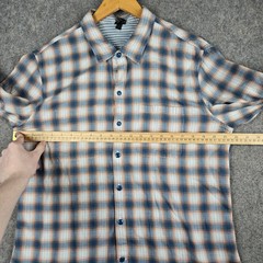 John Varvatos USA Reversible Button Down Shirt Mens Large Blue Plaid Striped