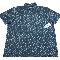 Aurora Men’s Large Performance Button Up Camp Shirt Blue Floral Resortwear