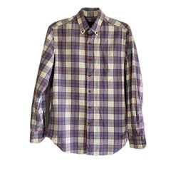 J.Crew Mens Blue White Orange Plaid Long Sleeve Button Down Shirt Size S Cotton