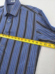 Bugatchi Shaped Fit Long Sleeve Button Down Mens M Blue Striped Flip Cuff
