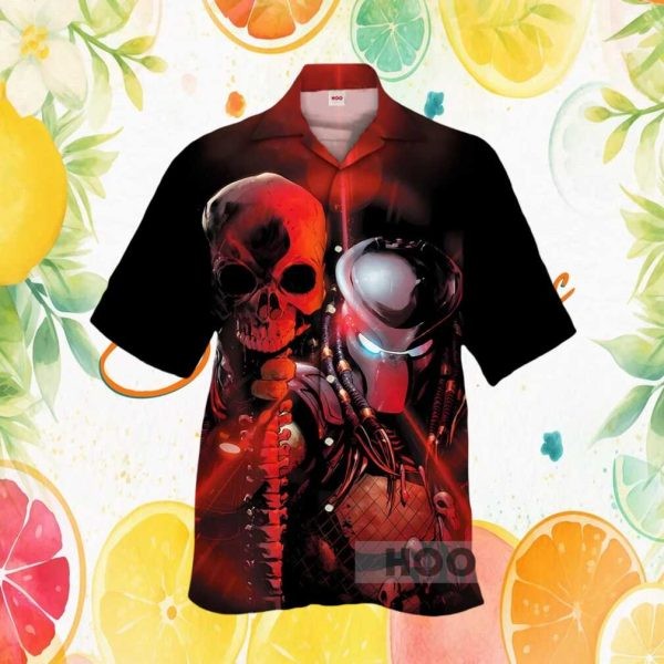 Predator vs Human Skull Jungle Hunter Graphic Hawaiian Shirt