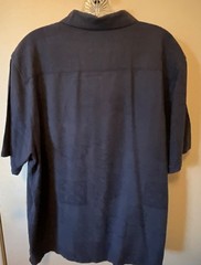 100% Silk Batik Bay Blue Jacquard Short Sleeve Button-Up Shirt Size Large