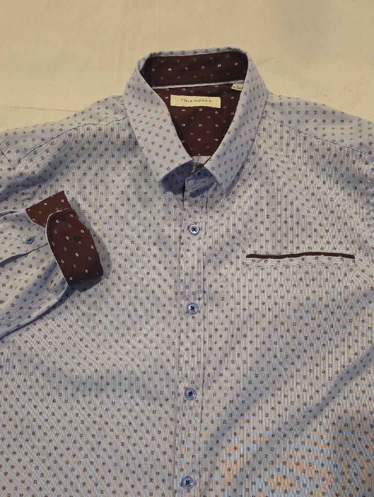 7 Diamonds Lavender Stretch Button-Down with Wine Contrasting Trim Flip Cuffs M