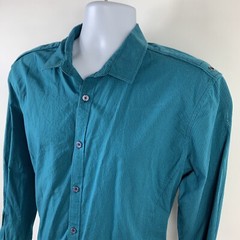 INC International Concepts Button Down Shirt Men’s XL Teal Striped Casual Cotton