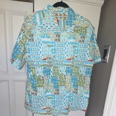 Vatpave Men’s Multicolor Geometric Button-Up Shirt Cotton Viscose Short Sleeve