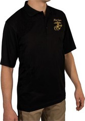 Black USMC Eagle, Globe & Anchor Moisture Wicking Polo Shirt US Marine Shirt