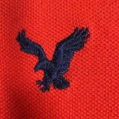 American Eagle Medium Red Polo Core Flex Classic Fit Navy Eagle Logo