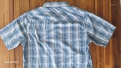 TravisMathew Mens L Regular Blue White Plaid Cotton Woven Short Sleeve Button-Up