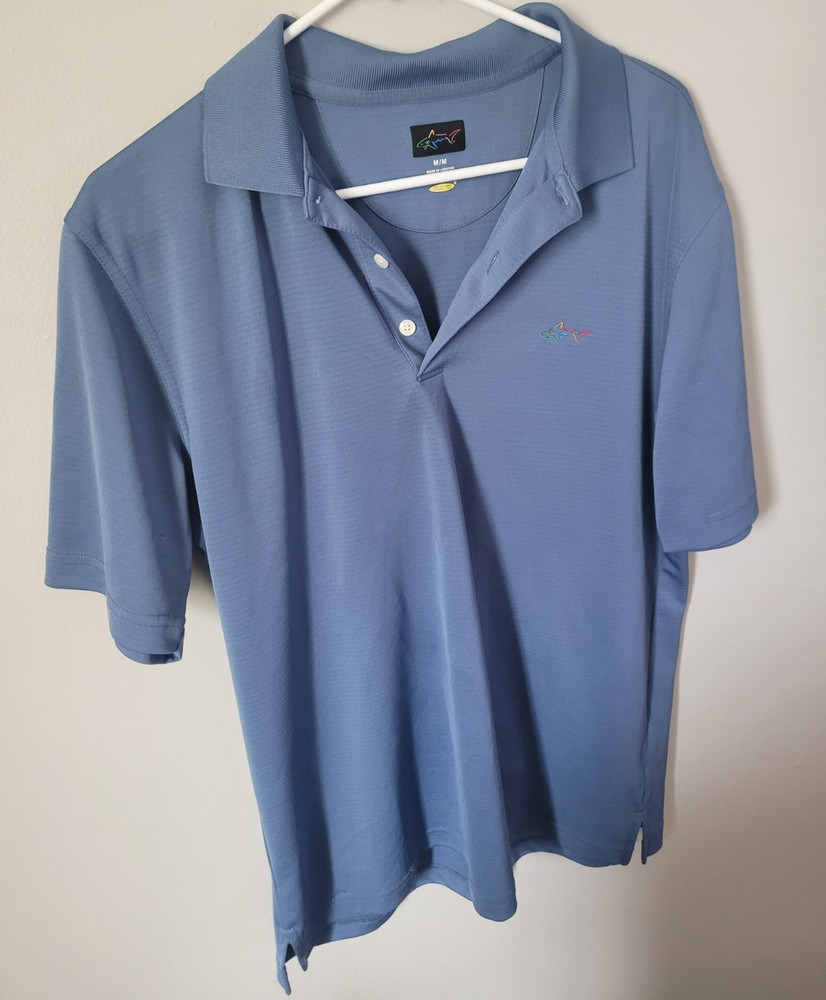 Greg Norman Play Dry Men’s M Blue Solid Short Sleeve Golf Polo Polyester