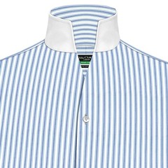 High Open Buttonless V Collar Men’s 100% Cotton Blue White Stripes Preppy Style