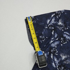 MBX Denim Wear Mens Large Navy Blue Tropical Floral Palm Button Down SlimFit NWT