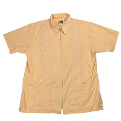 Vintage Haband Guayabera Shirt Men Large Full Zip Orange Peach Cuban Embroidered