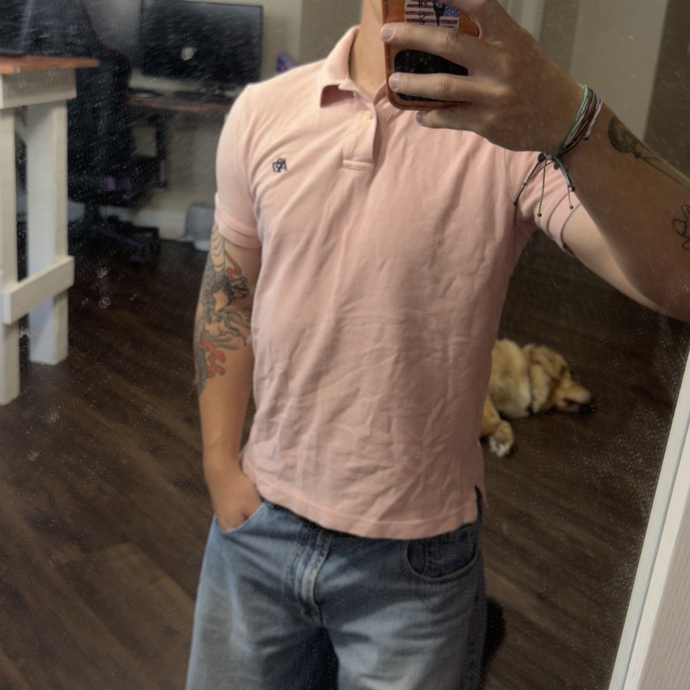 Aéropostale Men’s Polo Shirt Pink Solid Knit Logo Short Sleeve Collared M