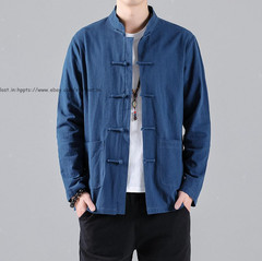 Men Chinese Traditional Tang Shirt Tai Chi Kung Fu Frog Button Tops Cotton linen