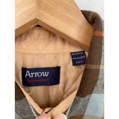Arrow Sportswear Quilted Flannel Shirt Mens L Brown Blue Plaid Vintage Workwear