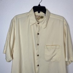Carribean Men’s Solid Shirt Button Down Yellow sz Large Silk