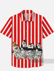 Nostalgic Anime Red And White Striped Christmas Penguins Printing Breast Pocket