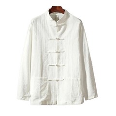 Men’s Solid Color Stand Collar Jacket Blouse for Traditional Kung Fu Tai Chi