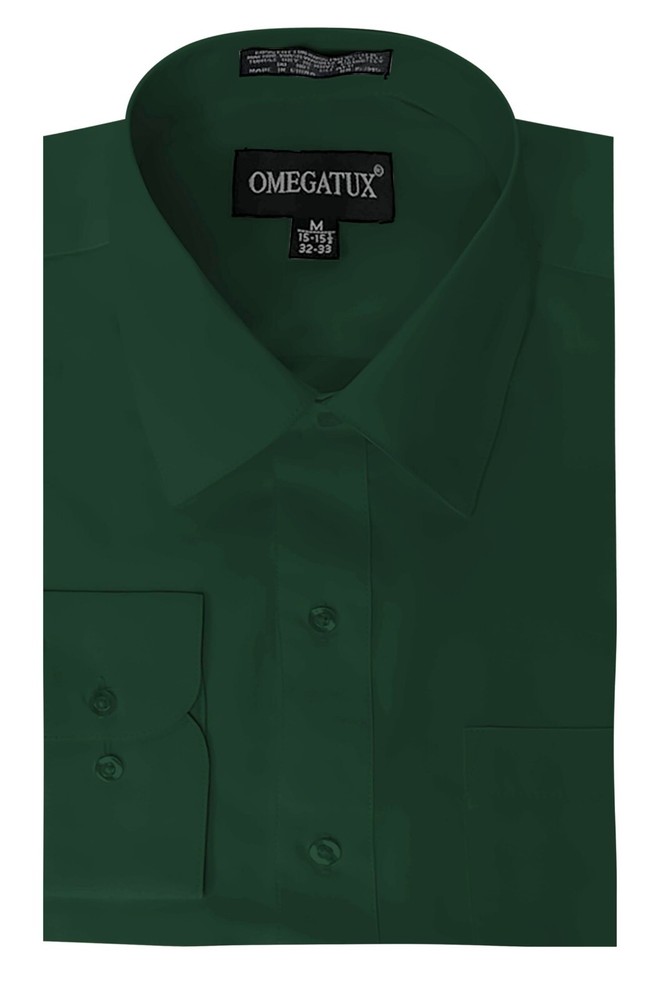 MENS Solid Long Sleeve Premium Regular fit Dress Shirt, Emerald Green(Hunter)
