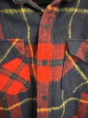 Michael Richards Wool Blend Flannel Jacket Shirt XL Red Navy Plaid 90s