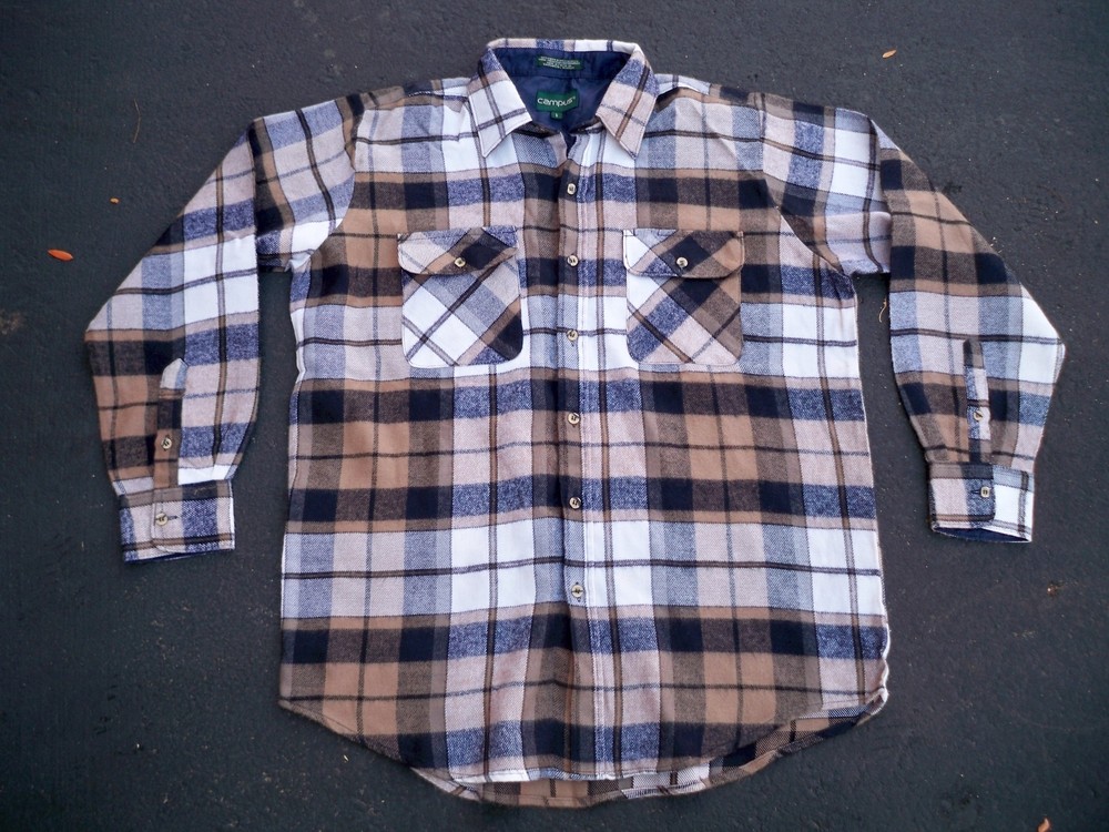 Vintage Campus 100% Acrylic Mens Plaid Hunting Cabin Work Shirt Size Large