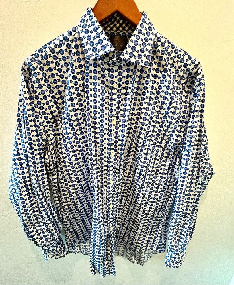 Thomas Dean Geometric Blue White Button Down