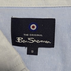 Ben Sherman Mens Blue Modern Classic Fit Linen Blend Button Up Shirt Small