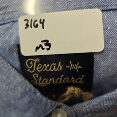 Texas Standard Button Down Men Large Blue Dotted Short Sleeve Bamboo Blend Shirt