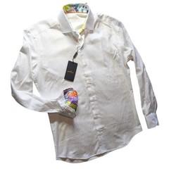 Bertigo White Chevron Jacquard Button Down Shirt Tropical Cuff Sz XXL NWT $159