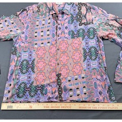 Raga Man Patchwork Print Viscose Button Down Shirt Mens 2X Pink Purple MRW145