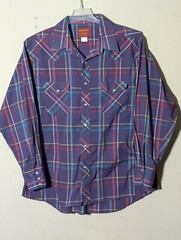 80s Rustler Wrangler Western Pearl Snap Shirt 17.5 34/35 XL Tails Purple Plaid