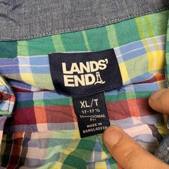 Lands’ End Traditional Fit Dress Shirt Mens XL 17-17.5 Multicolor Madras Plaid