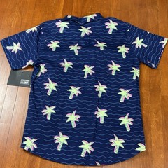 Reverse Threads Men Size L Palm Tree Shirt Short Sleeve Button 80s 70s Navy Blue