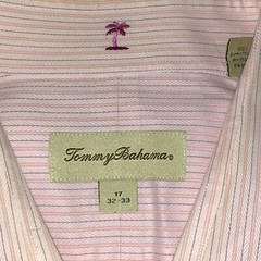 Tommy Bahama 17 32/33 Mens Dress Shirt Pink Stripe Button Down Front Mens H3M