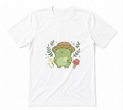 Cute Green Frog With Garden Hat Flower Blossoms White T-shirt