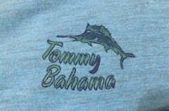 NWT TOMMY BAHAMA “S” MENS TURQUOISE HAZE HEATHER YOU SAY TOMATO ” TEE $ 49.50