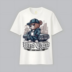 RAISED ON WEST COAST HIP HOP Teddy Bear Old School 90s 80s T-Shirt