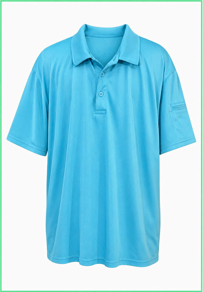 Men’s Blue Solid Collared Polo Shirt Short Sleeve Button Closure Size L