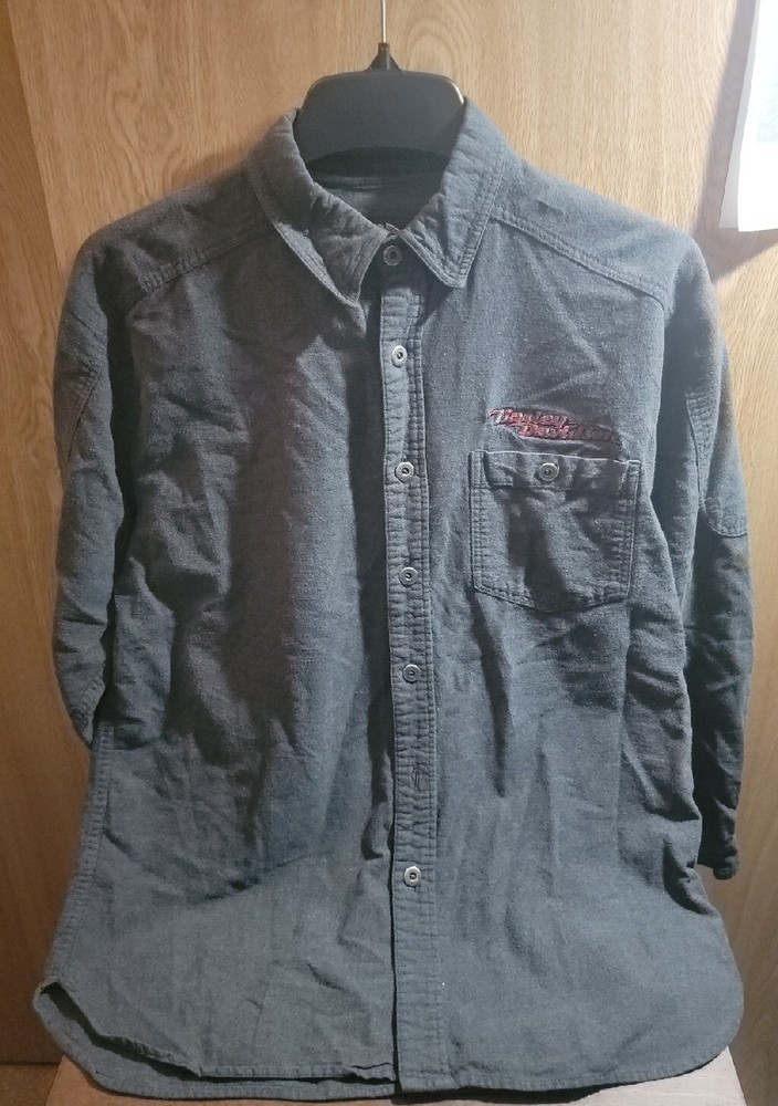 Harley-Davidson Button-Down Long Sleeve Gray Shirt 31″L 21″W 21″ Sleeve READ