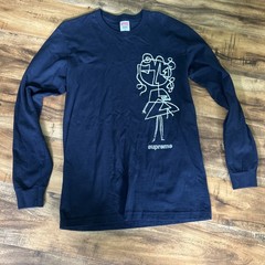 Supreme 2016 Long Sleeve Sketch scribble girl T-Shirt blue made in USA