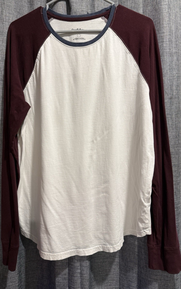 Goodfellow & Co Lyndale Cotton Long Sleeve T-Shirt Men’s Large Cream/Burgundy