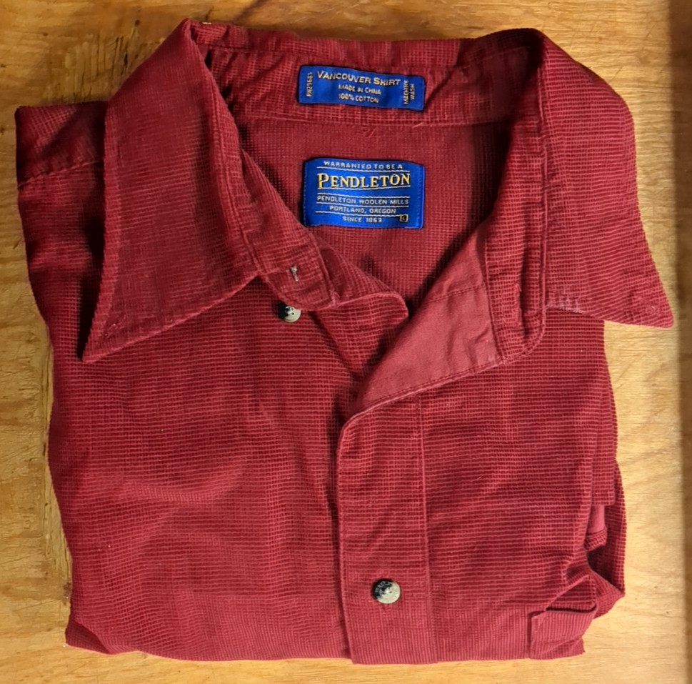 Pendleton- Men Large Red Wine Vancouver Shirt Textured Woolen Mills Button Down