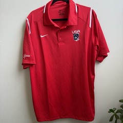 USA Lacrosse Jersey Mens L Red Polo Shirt Nike DriFit Athletic Preppy Sporty
