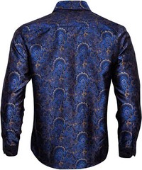 Mens Silk Paisley Western Shirt Long Sleeve Button Down Cowboy Dress Top Casual