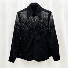 Men Luxury Fashion Trend Starry Sky Diamonds Rhinestone Casual Button Down Shirt