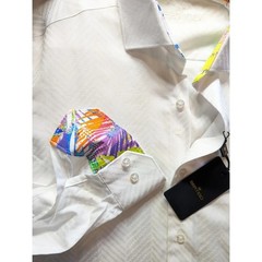 Bertigo White Chevron Jacquard Button Down Shirt Tropical Cuff Sz XXL NWT $159