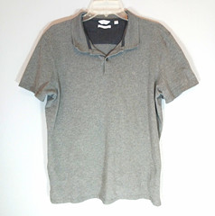 Calvin Klein Men’s Gray Stretch Solid Logo Short Sleeve Collared Polo L