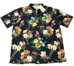 Fashion Nova Mens Polo Shirt 2XL Aloha Hawaiian Tropical Floral Birds Stretch